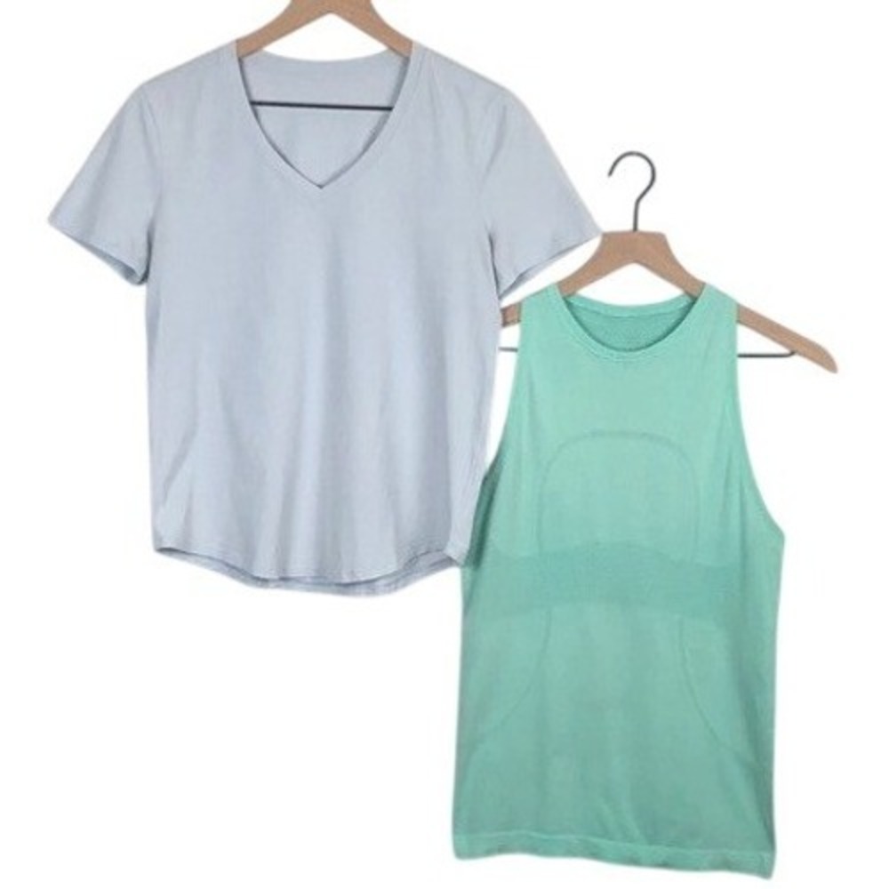 LULULEMON Tops Bundle Blue Sz 6 S V-Neck Tee & Mint Swiftly Tech Tank